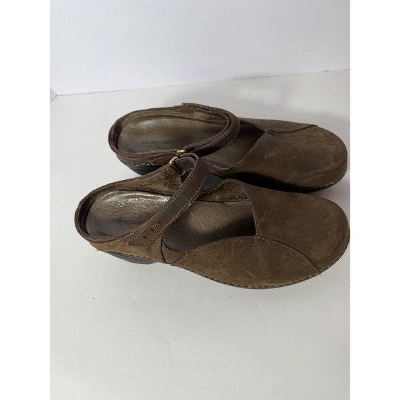 Patagonia Womens Brown Leather Clogs Slip On‎ Strap Backless Casual Shoes - Picture 3 of 6